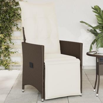 Silla de jardín reclinable con almohadas de Polyrattan marrón