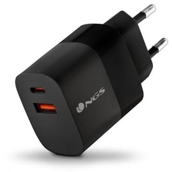NGS Bud 33W Universal Fast Wall Charger - 1x USB-C PD & PPS, 1x USB-A QC 3.0, Black