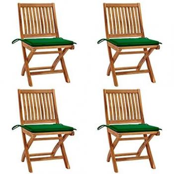 Folding Garden Chairs with Cushions - Set of 4 Solid Teak Wood