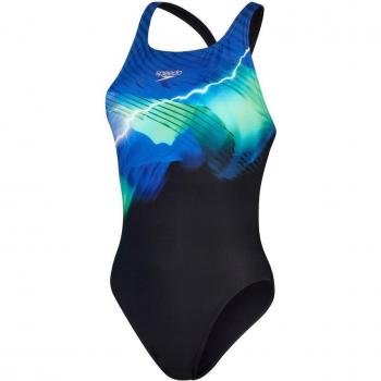 Bañador de mujer Speedo Placement Digital Leaderback negro azul verde - Talla 36