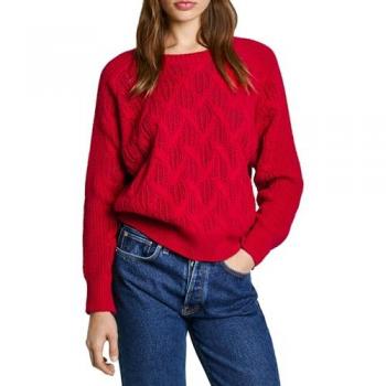 Jersey de mujer Pepe Jeans Hedra rojo con cuello redondo y detalles calados, talla S