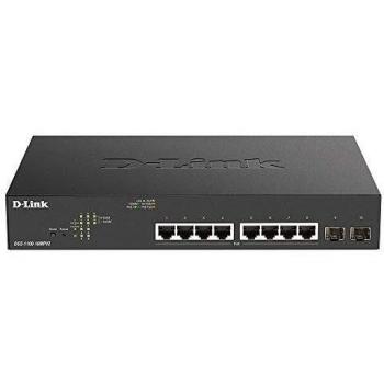 D-Link DGS-1100-10MPV2 - 10-Port Gigabit PoE Smart Managed Switch with 8 PoE and 2 SFP Ports, 130W PoE power budget, 802.3af/at, VLAN support, layer 2 features, QoS, 802.3az EEE, Fanless