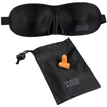 Travel Star TS de K de 1500 größenverstellbare Dormir máscara con Bolsa de Almacenamiento y Almohadillas, poliéster, Negro, 23 x 8 x 2 cm