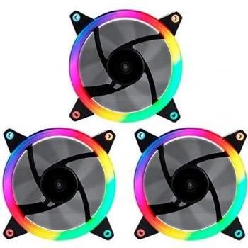 UNYKAch Ventilador Ordenador CANDY 30 ARGB RING LED, Pack de 3 unidades 120 mm, PC Gaming, Soporte de Goma, 7 Aspas Ultra Silenciosas, Mando a Distancia y Controladora