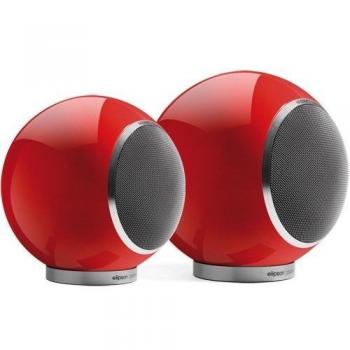 Elipson Planet L 2.0 Altavoces de Estantería Compactos en Color Rojo Brillante (1 Par, 80 W, Forma Esférica)