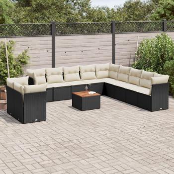 12-Piece Black Poly Rattan Garden Sofa Set with Cushions