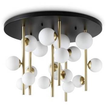 Lámpara de techo Perlage con forma de globo, 18 luces, latón, pantalla de cristal blanco, G9 15W 3000K IP20 - Ideal Lux