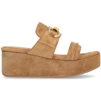 Sandalias de plataforma de mujer Alpe de piel baby silk con suela antideslizante, altura tacón 6cm, color marrón