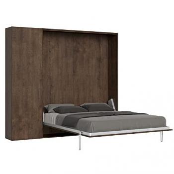 Cama abatible 160 vertical Kentaro con mueble efecto nogal y columna izquierda-derecha