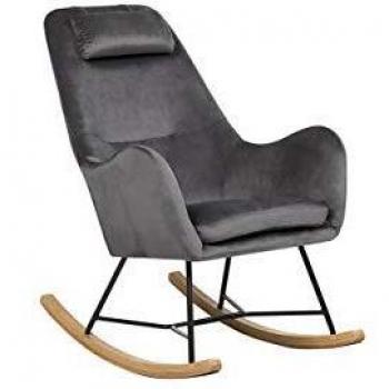 Silla Mecedora de Terciopelo Gris Oscuro con Patas de Metal y Patines de Madera Estilo Moderno Arrie