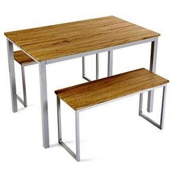 Versa Taline Set de Mesa de Comedor con Dos Bancos, Set de 3 piezas, Medidas