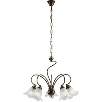 Araña de Hierro Marrón con 5 Luces y Pantallas de Cristal Blanco 57x h46 cm