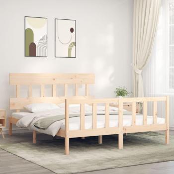 Cama de madera maciza con cabecero 160x200 cm color marrón