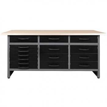 METALLMOBELL MB011. BANCO DE TRABAJO CON 15 CAJONES METÁLICOS DE 160X60X84CM, PATAS REGULABLES EN ALTURA Y TABLERO SUPERIOR DE 3CM