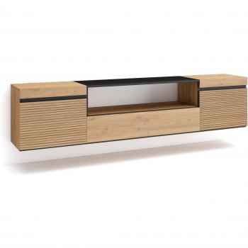 Mueble TV Colgado Estilo Moderno 200x45x35cm para Televisores hasta 80' en Roble