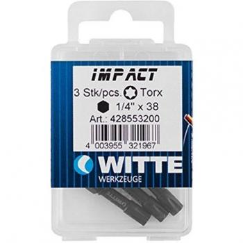 Witte 428552 Caja 3 puntas de destornillador Torx 25x1/4x38 para atornilladores a batería de impacto profesionales, Único, Set de 3 Piezas