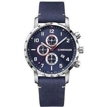 Reloj de Hombre Wenger Attitude Cronógrafo 44mm, Suizo, Cuarzo, Impermeable 100m, Correa de Cuero, Azul