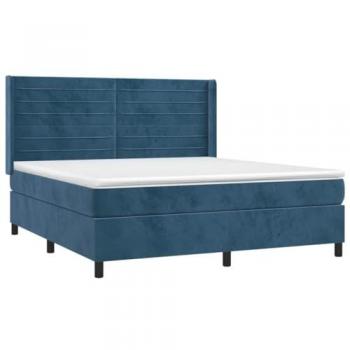 Cama box spring con colchón terciopelo azul oscuro 160x200 cm