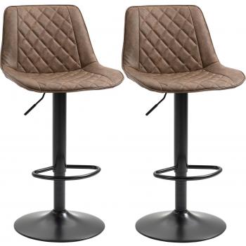 HOMCOM Juego de 2 Taburetes Altos de Cocina Marrón con Altura Ajustable y Asiento Giratorio