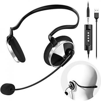 Newaner Auriculares PC con Cable y Micrófono, Auriculares Diadema Telefono USB/3.5mm, Cascos Diadema con Cancelación de Ruido Micro para VoIP, Skype, PC, Teléfono Fijo, Móviles, Oficina, Teleconfe