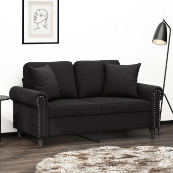 vidaXL 120 cm Black Velvet 2-Seater Sofa with Cushions