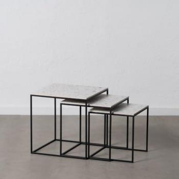 Conjunto de 3 Mesas Nido Negro - Gris Metal 45 x 45 x 46 cm, Diseño Cuadrado, No Requiere Montaje, Tablero Blanco