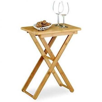 Mesa Auxiliar Plegable de Bambú Natural, 52 x 40 x 31 cm, Compacta y Resistente