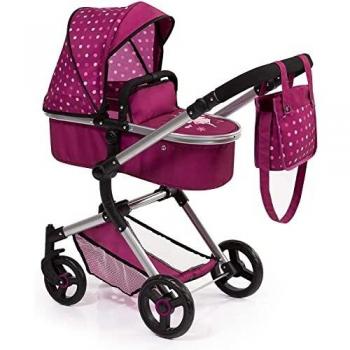 Bayer Design 18467AA Stroller, Doll Combi Pram Neo Vario with Changing Bag and Underneath Shopping Basket, Foldable, Swivel Front Wheels, Bordeaux with Fairy