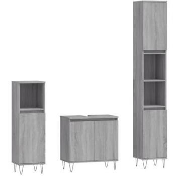 Set de muebles de baño 3 piezas madera contrachapada gris sonoma