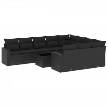 Set de Sofás de Jardín 11 Piezas con Cojines, Ratán Sintético Negro
