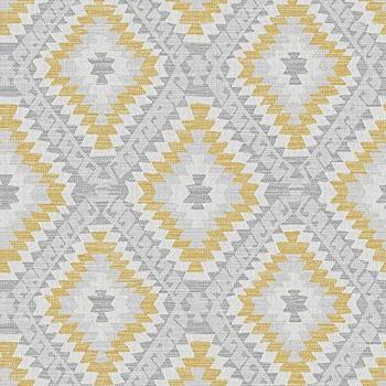 Aztec Geometric Peelable Wallpaper in Ochre and Grey