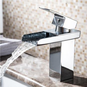 Grifo de Baño Monomando de Diseño Moderno en Latón Cromado tipo Cascada