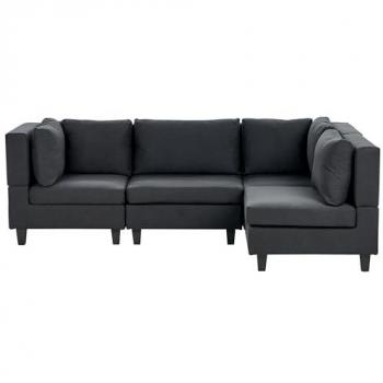 Sofá modular moderno 4 plazas tapizado en tela negra con patas negras y respaldo acolchado lado izquierdo Unstad