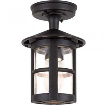 Plafón de exterior Hereford, negro, 1 luz, linterna empotrable, IP43, E27