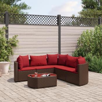 vidaXL 6-Piece Brown Poly Rattan Garden Sofa Set with Cushions