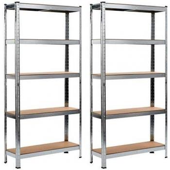 vidaXL 2X Estantería de Acero y MDF Almacenamiento Orden Economía Industrial Complemento Cocina Despensa Cuarto de Lavadora 90x30x180 cm Plateado