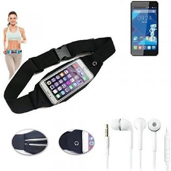 Cinturón de bandolera bolso de la cintura bolsa para Haier Voyage G31, negro + auriculares. Aptitud del deporte de la cubierta a prueba de lluvia Ejercicio corriente - K-S-Trade
