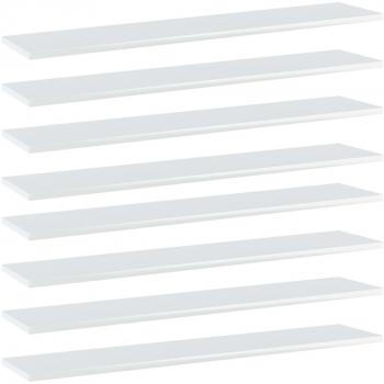 High Gloss White Engineered Wood Bookshelf Boards - Set of 8 (100x20x1.5 cm)