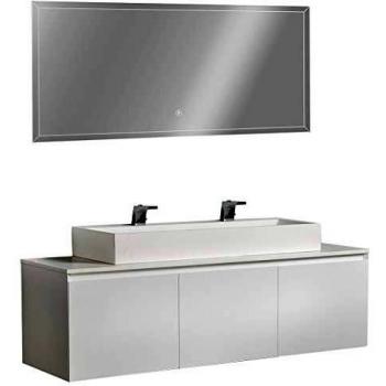 Mueble de baño Luna 1600 con lavabo mural en solid surface - blanco mate - espejo opcional (110 cm)