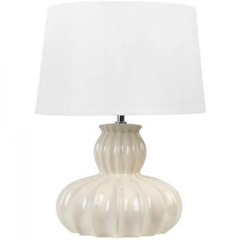 Lámpara de mesa moderna Malabuka con base de cerámica beige y pantalla de tela 46 cm