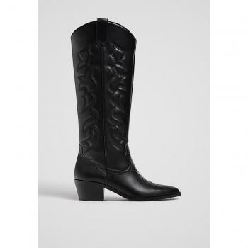 Stradivarius Cowboy Knee-High Boots Black Size 6