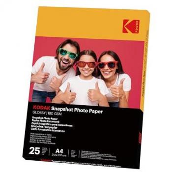 Papel Fotográfico Kodak A4 Brillante Instantáneo 25 Hojas 180 g/m² para Impresoras de Inyección de Tinta
