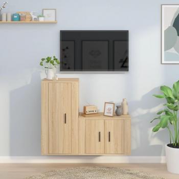 vidaXL Set de muebles para TV 2 piezas madera contrachapada roble sonoma, Mueble de salón, Mueble TV, Mesa de TV, color marrón