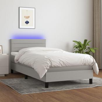 Colchón de cama de muelles y tela LED gris claro 90x200 cm con características de cama box spring, luces LED, color gris claro