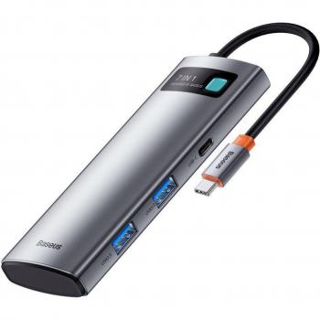 Adaptador 7 en 1 Baseus Hub USB-C con 2x USB 3.0, HDMI 4K, RJ45 1Gbps y lector de tarjetas SD/TF - Color Gris