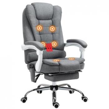 Silla de masaje Vinsetto con 6 puntos de masaje, reclinable, altura ajustable, función de calentamiento, reposapiés y control remoto, dimensiones 65x70x111-119 cm, color gris