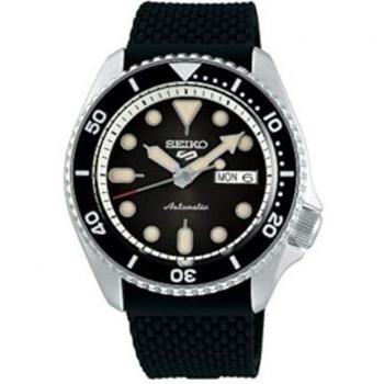 Seiko 5 Sports Automatic Watch SRPD73K2 with Black Dial, Silicone Strap, and Water Resistance