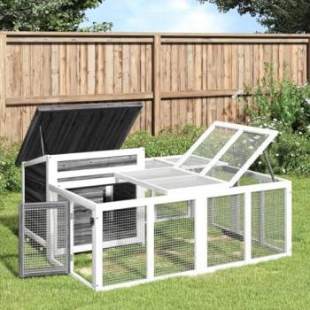 Conejera de madera maciza de pino gris 144x123x67,5 cm