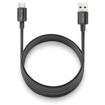 Cable USB-A a USB-C NGS ZYRO-AC Negro 1m, Carga Rápida 15W, Transferencia de Datos 480 Mbps, PVC Resistente