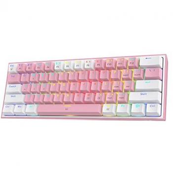 Redragon K617 Fizz 60% Compact Hot-Swap Wired RGB Mechanical Gaming Keyboard with 61 Keys and Mixed White-Pink Keycaps